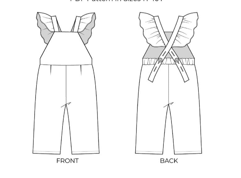 Cross back ruffles dungaree Printed corduroy
