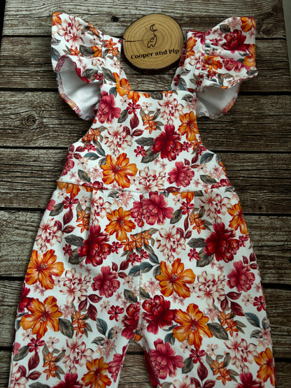 Cross back ruffles dungaree Printed corduroy